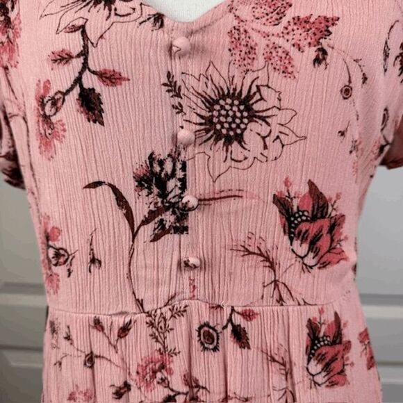 Maurices Pink Floral Lace Trim Babydoll Dress Mini Gauzy Flowy Size Large - Picture 3 of 13